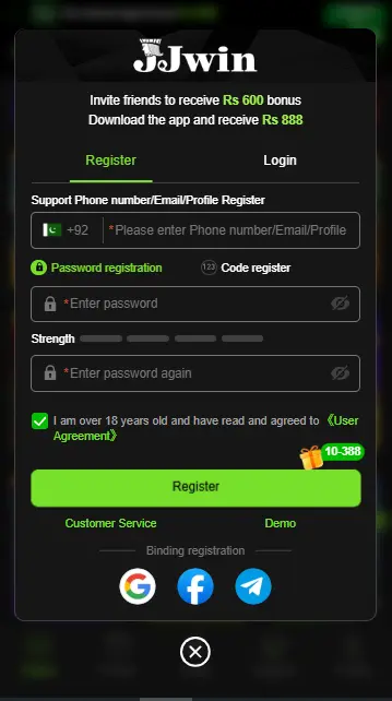 Register a New Account on JJWIN